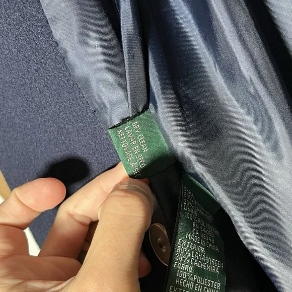 Lauren Ralph Lauren Trech Coat Womens Petite Medium Blue Wool Cashmere Blend - Picture 9 of 10